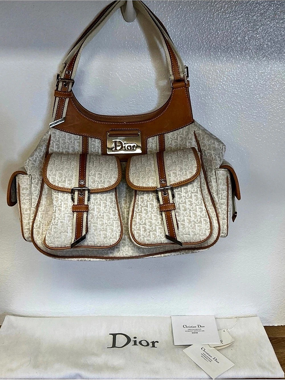 Dior Trotter cargo Cowboy Pocket Shoulder Bag White & Brown— RARE